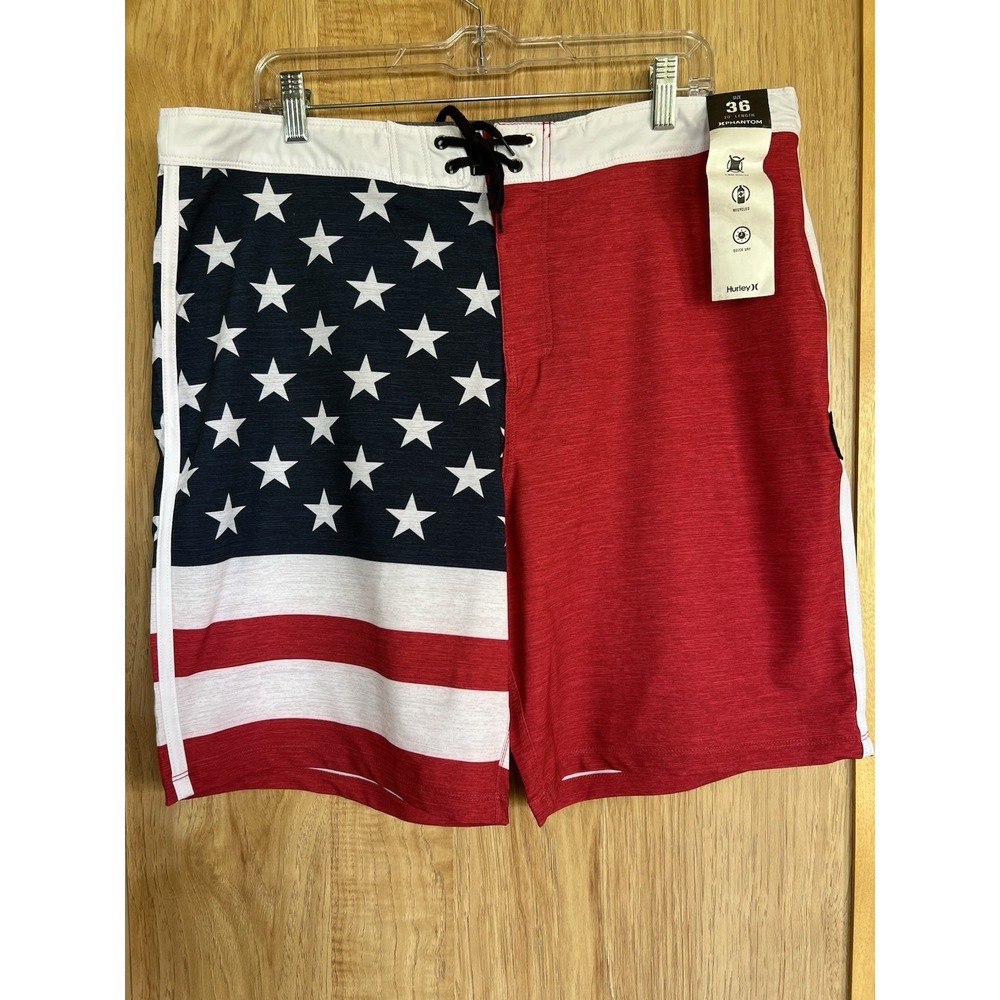 Hurley Phantom Board Shorts Mens 31 Blue Red Swim Trunks 20 Independence USA